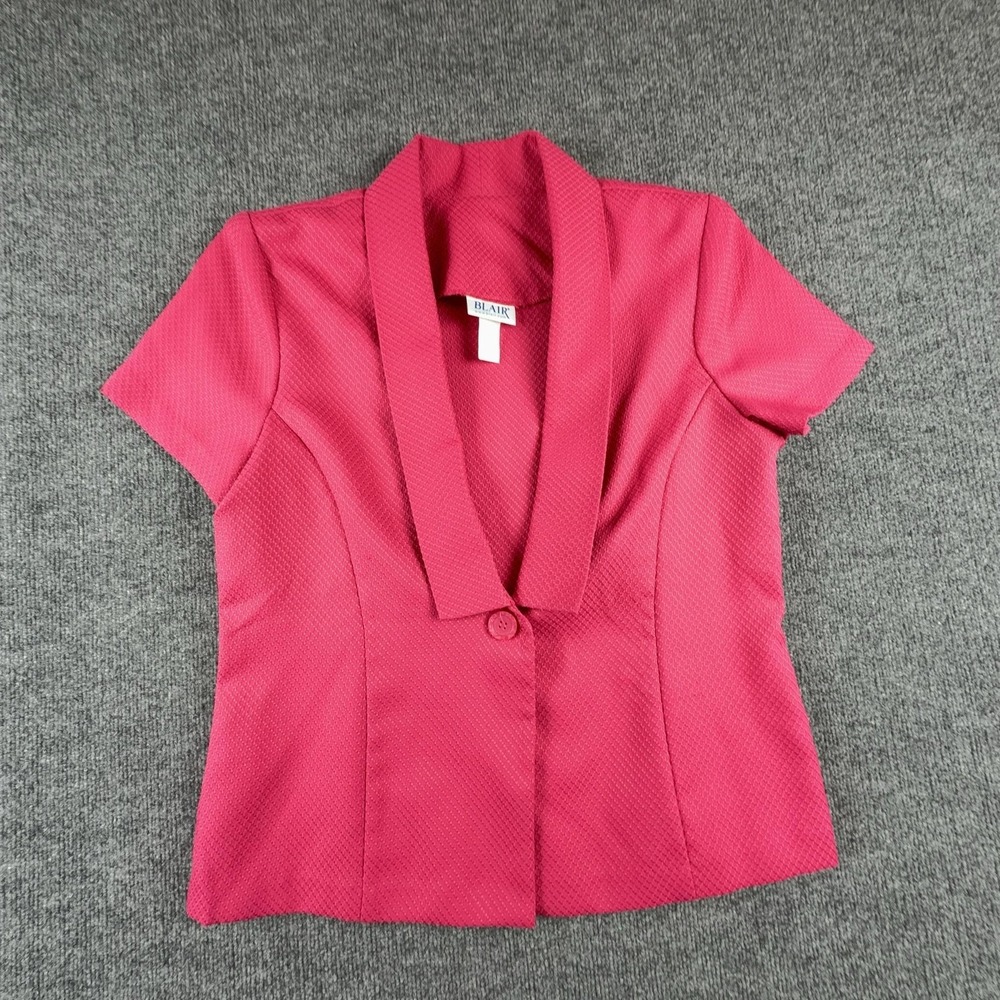 VTG Blair Blazer Womens 16P Pink Short Sleeve Shawl Collar Textured Career